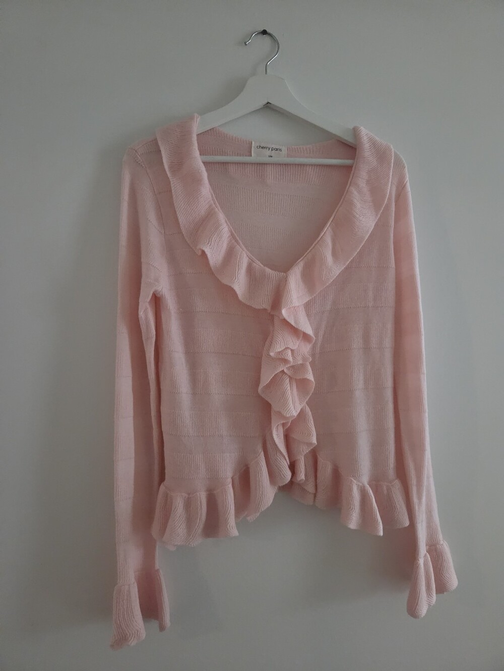 Soft Pink Ruffle Knit Cardigan - Picture 2 of 11